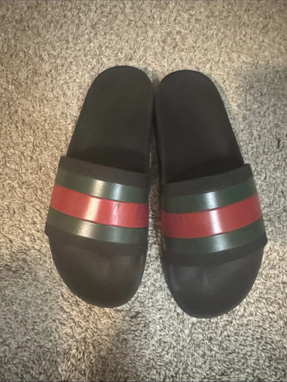 Gucci Black Slides with Red and Green Stripes with Original Box